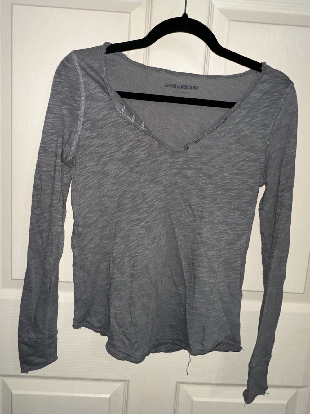 Zadig & Voltaire Heather Gray Long-Sleeve V-Neck Tee Dream Catcher graphic XS